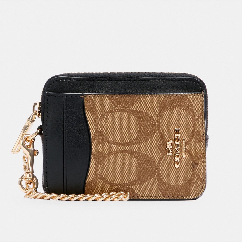Zip Card Case In Blocked Signature Canvas.